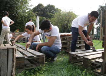 Whirlpool Corporation employees work on community building project